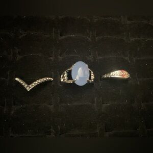 New x3 Silver Tone Rings Mama Blue Lace Agate Moonstone Fashion Set  Size 7 / 8
